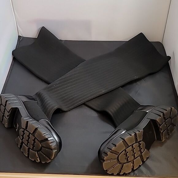 CUCCOO MINIMALIST KNIT DETAIL OVER KNEE BOOTS - Picture 4 of 16